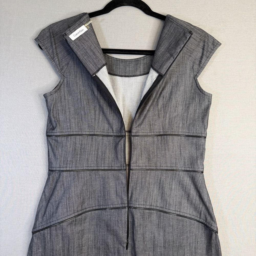 Calvin Klein 6 Gray Solid Sheath Knee-Length Round Neck Cap Sleeve Zip Dress - Picture 6 of 7